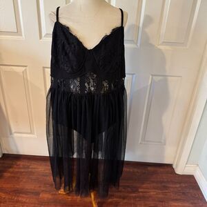 Plus Size 3X Black Lace Corset Like Goth Dress Sheer Bodysuit